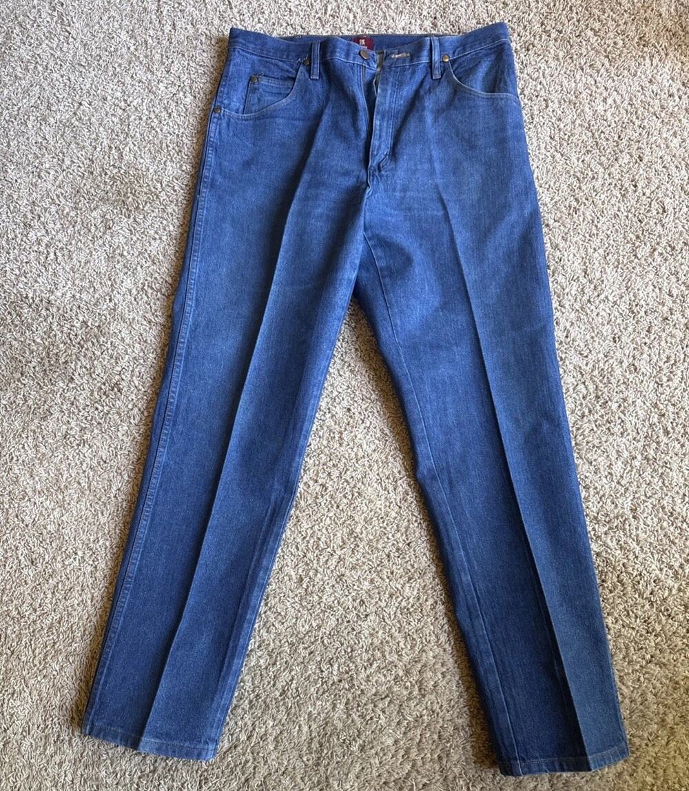 Wrangler 31MWZPW Relaxed Fit Jeans Mens 36x34 Blue Denim 100% Cotton Starched